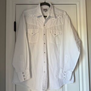 Ely Diamond Rosa Blanca men’s vintage embroidered pearl snap shirt size Large